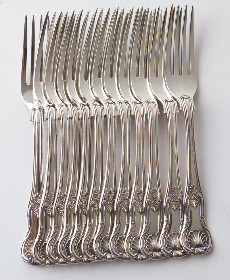 A Very Fine Set of 12 Kings Pattern Silver Table Forks & Dessert Forks by William Eaton, London 1828