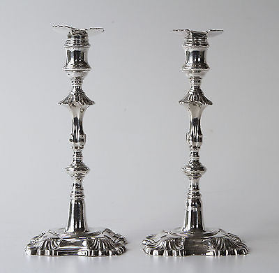 A Superb Pair of George III Cast Silver Candlesticks London 1772, by John Arnell
