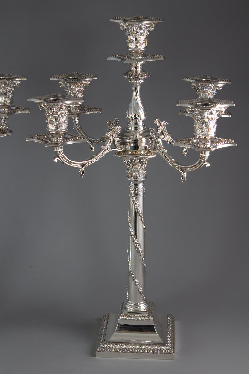 A Pair of Five Light Victorian Silver Candelabra Sheffield 1894 by Walker and Hall