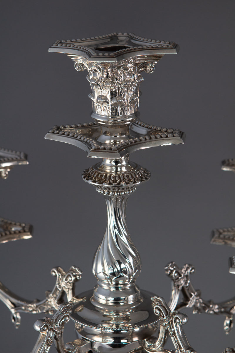 A Pair of Five Light Victorian Silver Candelabra Sheffield 1894 by Walker and Hall