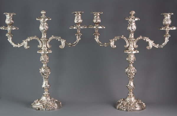 A Superb George IV Silver 3-Light Candelabra and Candlesticks Table Suite