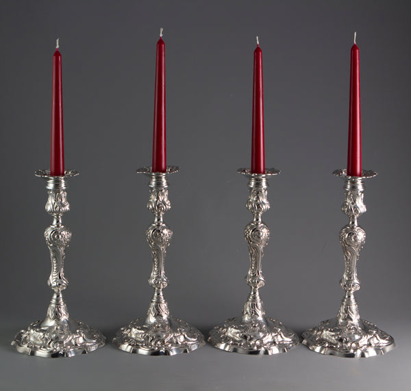 A Set of 4 George II Cast Silver Candlesticks, London 1753 by John Cafe