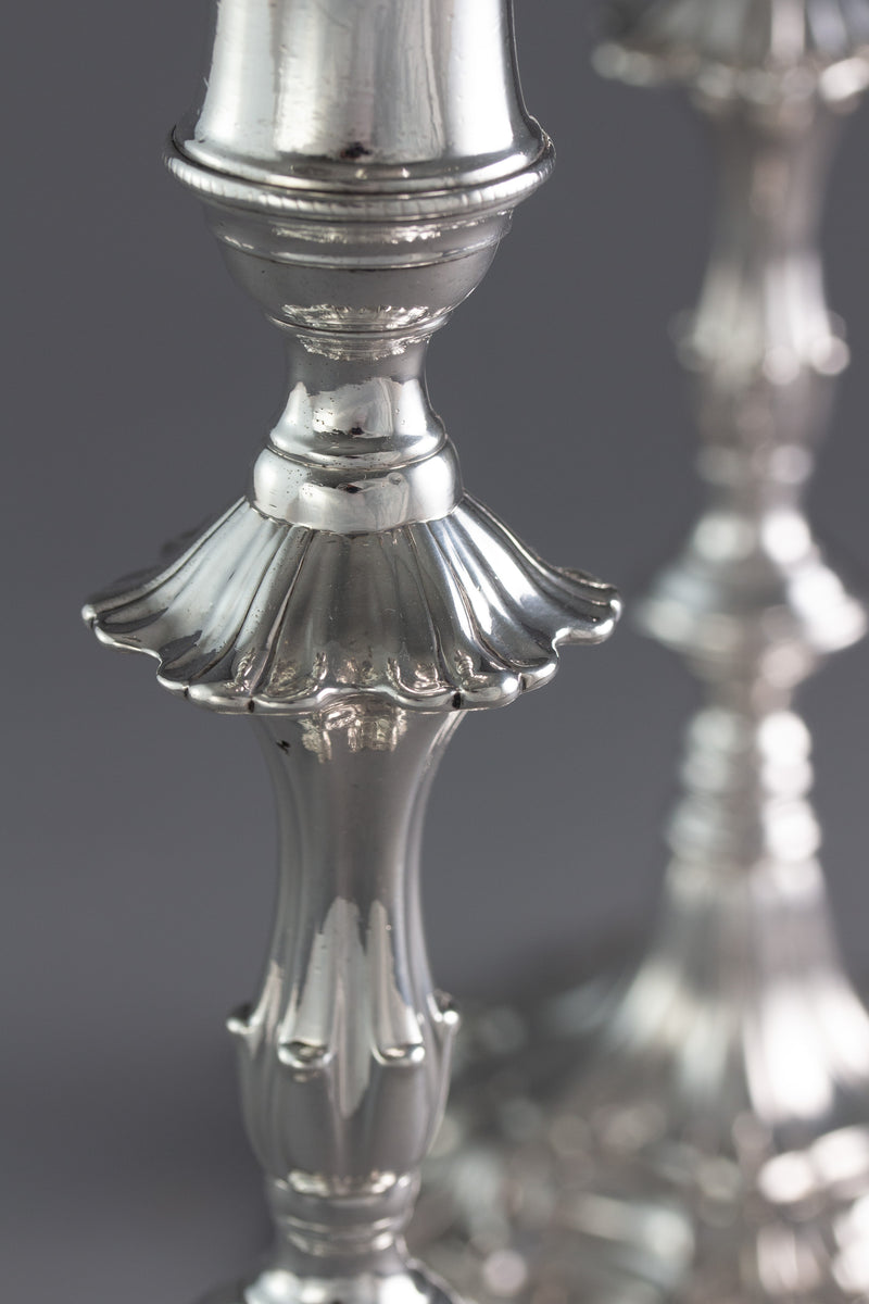 A Pair of George III Cast Silver Candlesticks, London 1763 by William Cafe