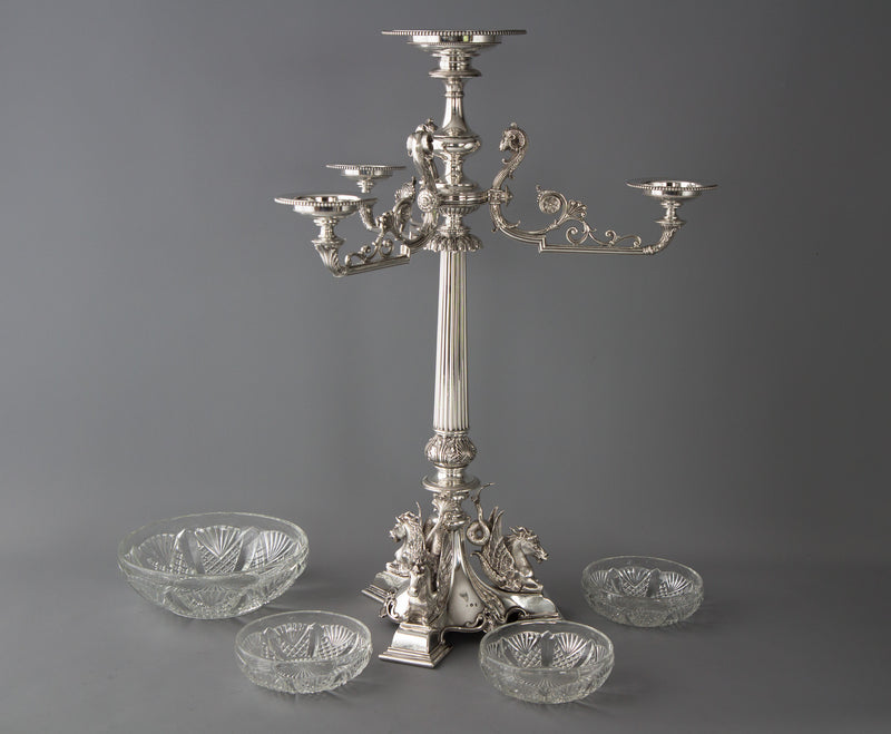 An Early Victorian Silver and Glass Table Centrepiece or Comport Birmingham 1874 by Horace Woodward