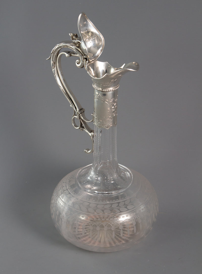 A Victorian Silver Mounted Cut Glass Claret Jug / Wine Decanter London 1869