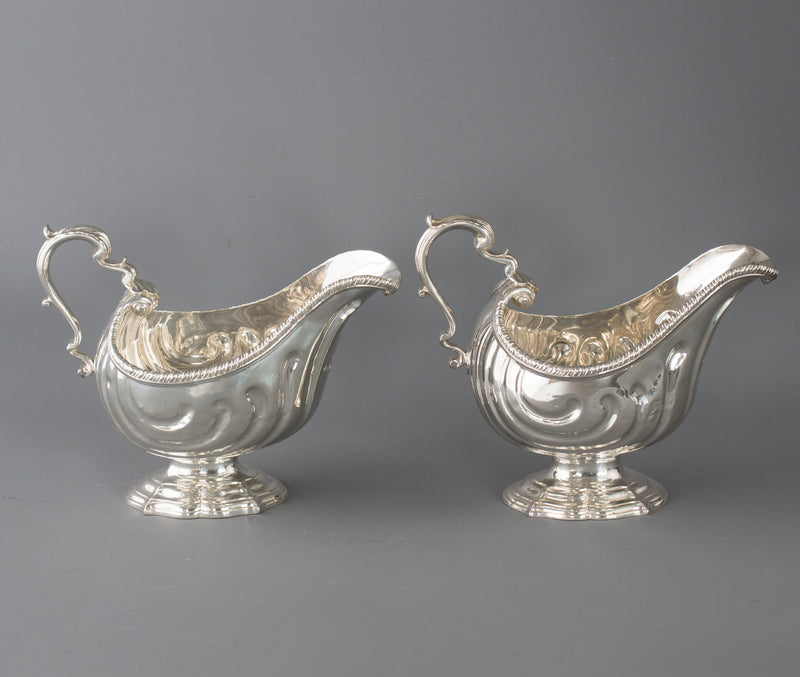 A Very Heavy Pair of George II Silver Pedestal Sauce Boats, London 1758, by Henry Dutton