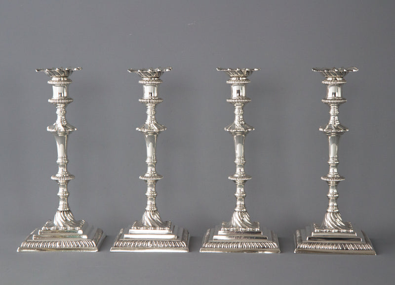 An Exceptional Set of Four Cast Silver Georgian Candlesticks London 1768 by William Cafe