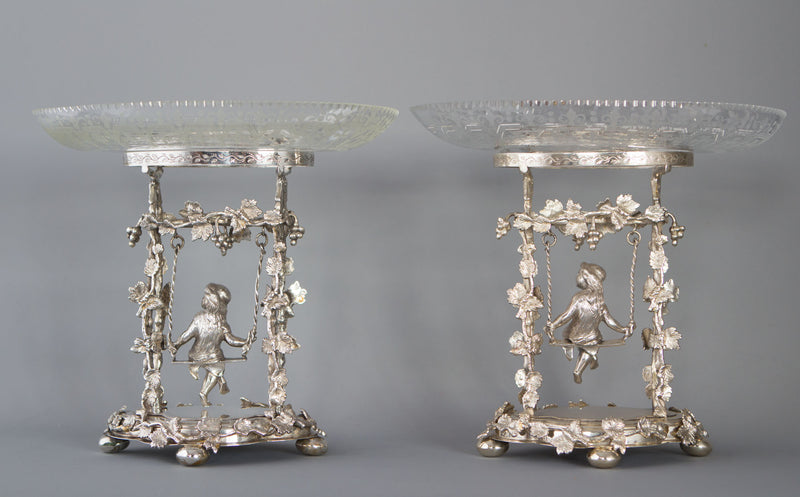 A Pair of Victorian Silver Epergnes Birmingham 1881 by Thomas White