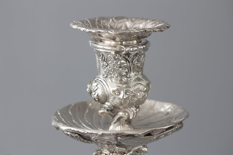 An Impressive Pair of Cast Silver Four-Light Candelabra, London 1812 by William Pitts