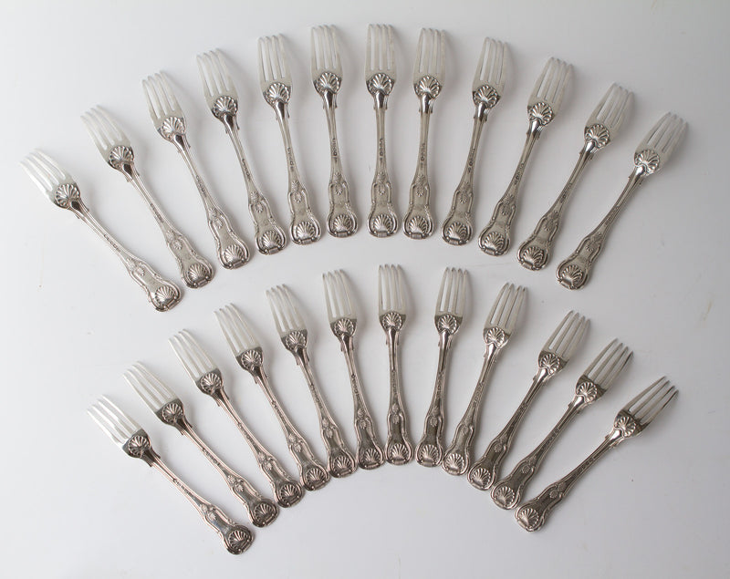 A Very Fine Set of 12 Kings Pattern Silver Table Forks & Dessert Forks by William Eaton, London 1828