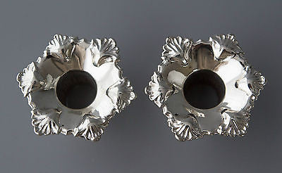 A Superb Pair of Georgian Cast Silver Candlesticks by Ebenezer Coker London 1763