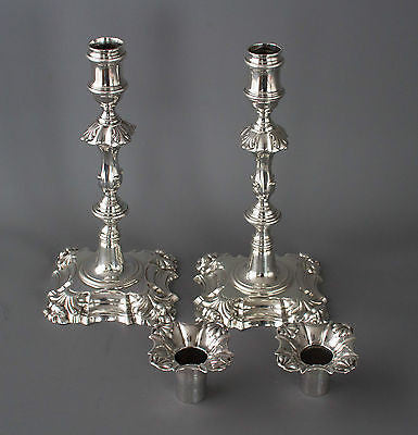 A Superb Pair of George II Cast Silver Candlesticks by John Cafe London 1754
