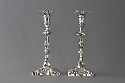 A Superb Pair of Georgian Cast Silver Candlesticks by William Cafe London 1763.