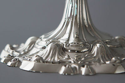A Superb Pair of Georgian Cast Silver Candlesticks by Ebenezer Coker London 1763