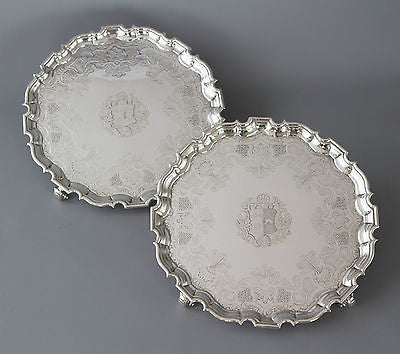 A Very Fine Pair of George II Silver Salvers London 1733 by Denis Langton