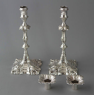 A Superb Pair of Georgian Cast Silver Candlesticks by William Cafe London 1763.