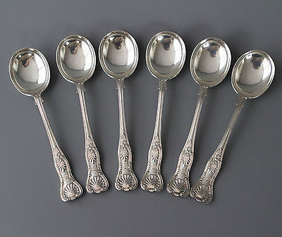 Six Superb Silver Kings Pattern Soup Spoons, Mappin & Webb, Sheffield 1912