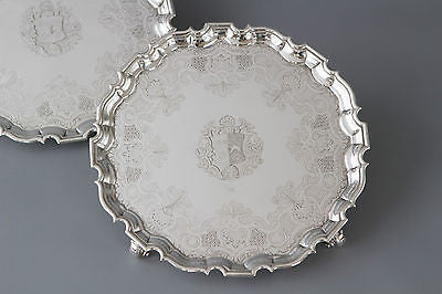 A Very Fine Pair of George II Silver Salvers London 1733 by Denis Langton