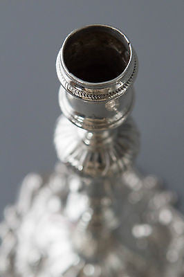 A Superb Pair of Georgian Cast Silver Candlesticks by Ebenezer Coker London 1763