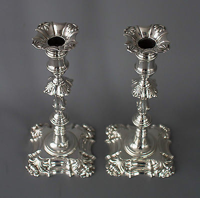 A Superb Pair of George II Cast Silver Candlesticks by John Cafe London 1754