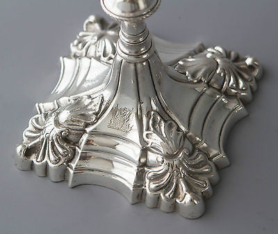 A Superb Pair of Georgian Cast Silver Candlesticks by William Cafe London 1763.