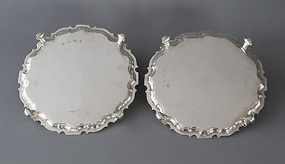 A Very Fine Pair of George II Silver Salvers London 1733 by Denis Langton