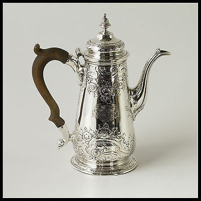 A George II Silver Coffee Pot by Ayme Videau, London 1749.