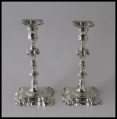 A Superb Pair of George II Cast Silver Candlesticks by John Cafe London 1754