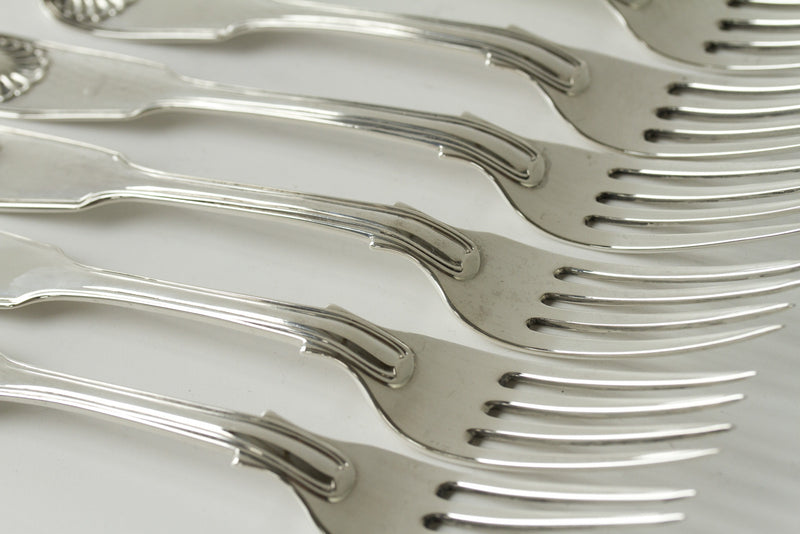 A Very Good Canteen of Victorian Silver Tableware for Twelve London  1858/ 1865 by Charles Boyton