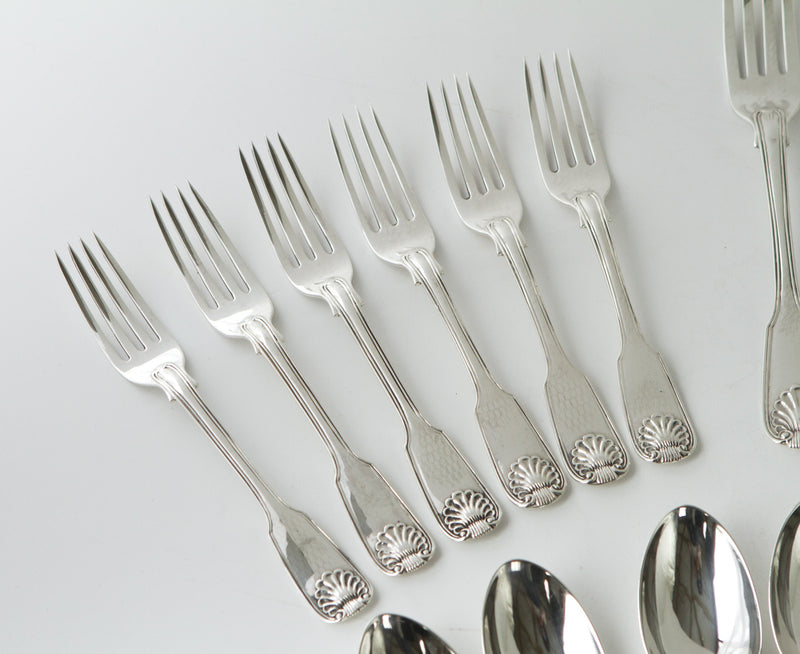 A Very Good Canteen of Victorian Silver Tableware for Twelve London  1858/ 1865 by Charles Boyton