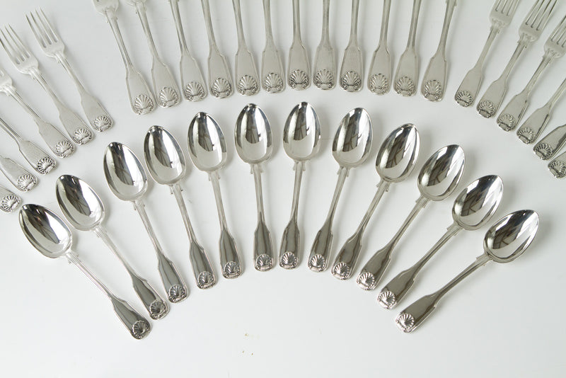 A Very Good Canteen of Victorian Silver Tableware for Twelve London  1858/ 1865 by Charles Boyton