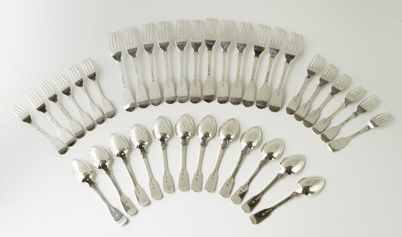 A Very Good Canteen of Victorian Silver Tableware for Twelve London  1858/ 1865 by Charles Boyton