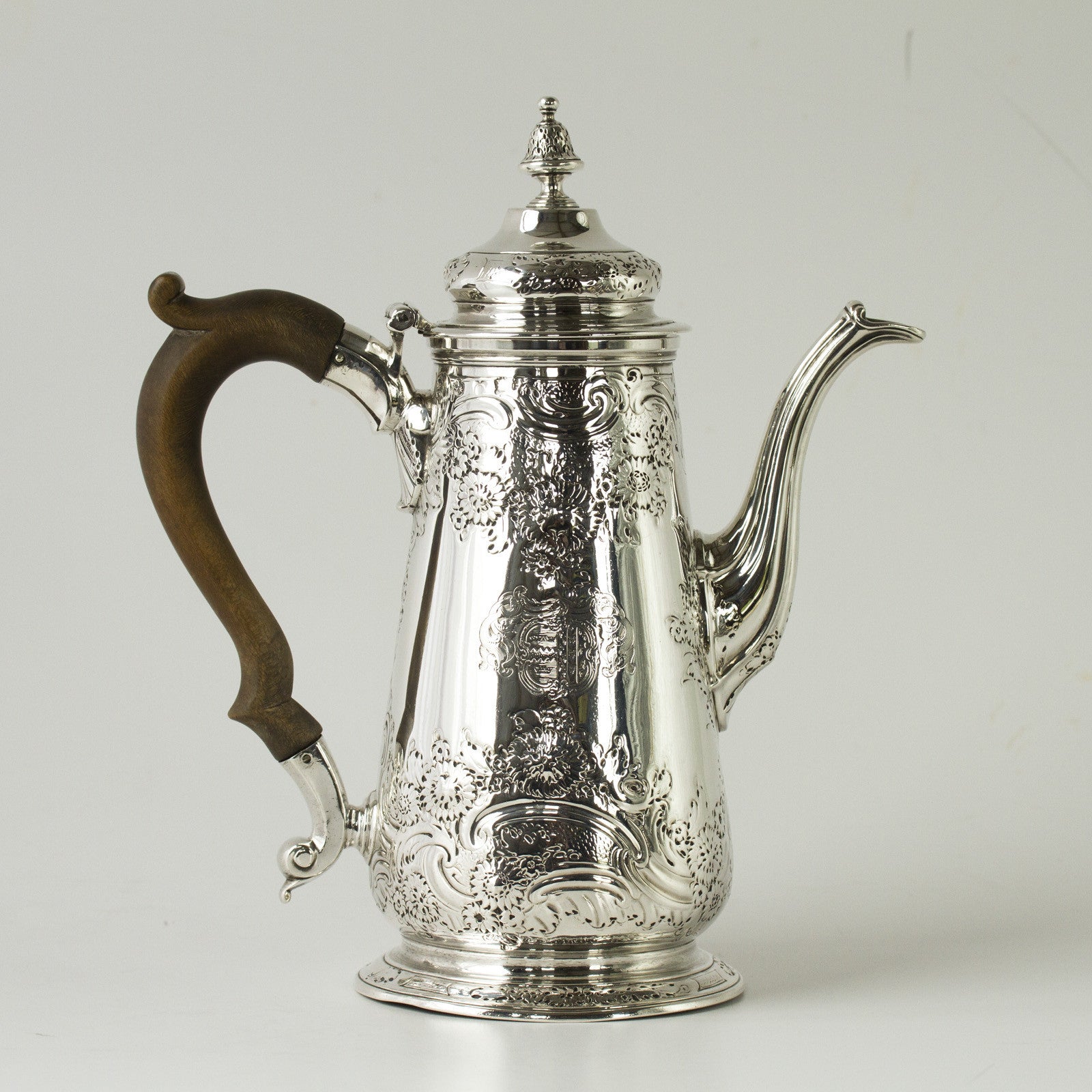 A George II Silver Coffee Pot by Ayme Videau, London 1749
