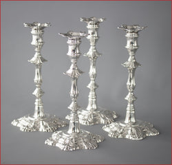 An Exceptional Set of Four Cast Silver Table Candlesticks, William Cafe, London 1762