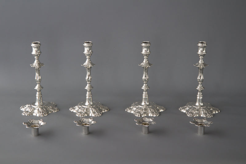 An Exceptional Set of Four Cast Silver Table Candlesticks, William Cafe, London 1762