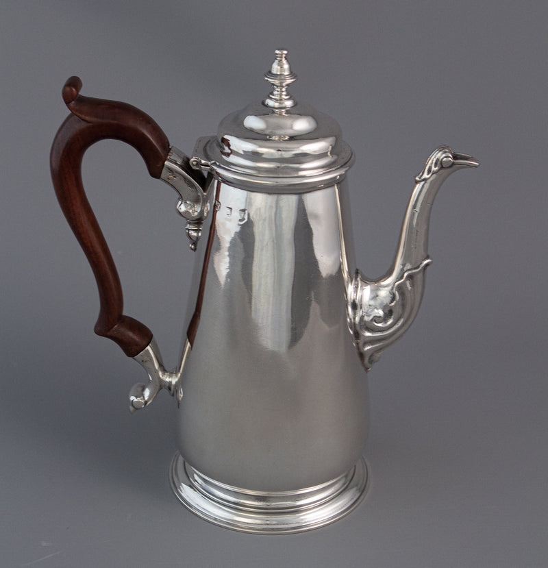 A George II silver coffee pot, London 1735 by Augustin Courtauld