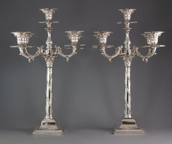 A Pair of Five Light Victorian Silver Candelabra Sheffield 1894 by Walker and Hall