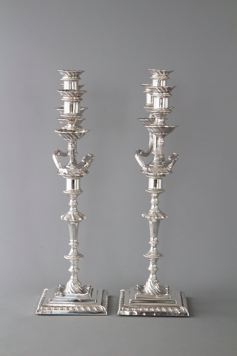 A Superb Pair of Victorian Silver Three Light Candelabra Sheffield 1894 by Hawksworth and Eyre