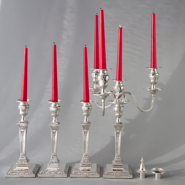An Exceptional Set of Four Victorian Silver Candlesticks and Candelabra Sheffield 1880, Hawksworth and Eyre