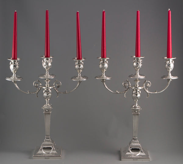 A Pair of Silver Three Light  Victorian Candelabra Sheffield 1898 by Walker and Hall