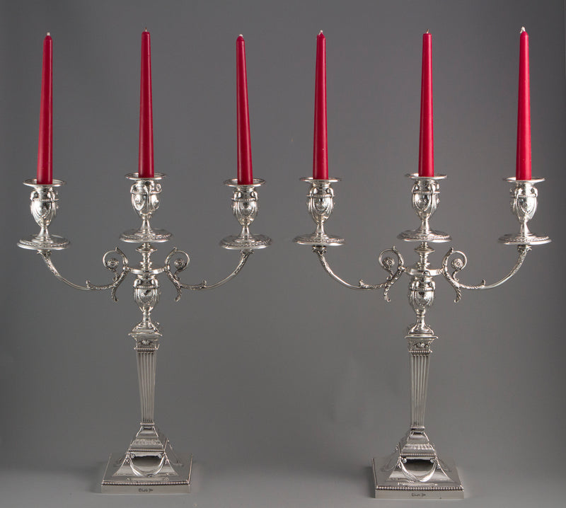 A Pair of Silver Three Light  Victorian Candelabra Sheffield 1898 by Walker and Hall