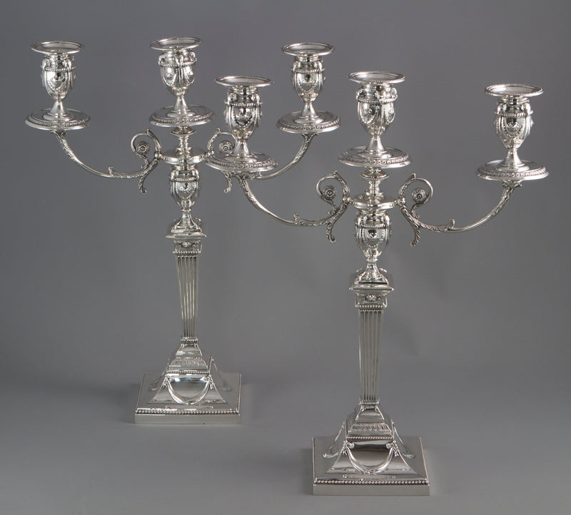 A Pair of Silver Three Light  Victorian Candelabra Sheffield 1898 by Walker and Hall
