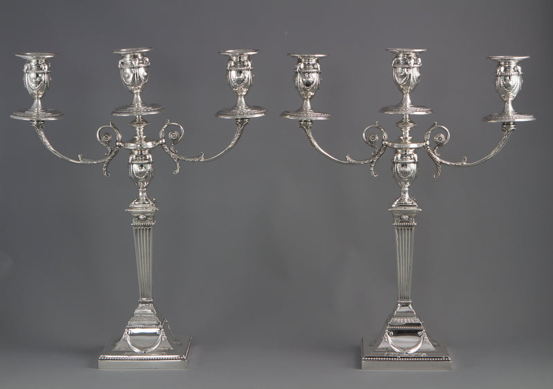 A Pair of Silver Three Light  Victorian Candelabra Sheffield 1898 by Walker and Hall
