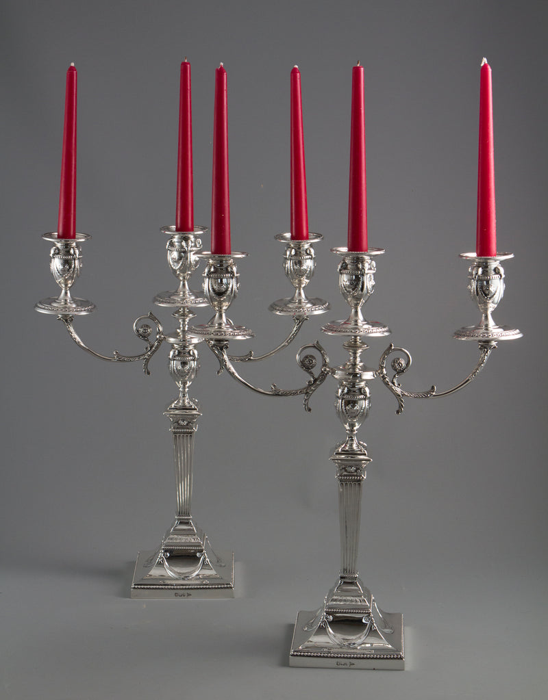 A Pair of Silver Three Light  Victorian Candelabra Sheffield 1898 by Walker and Hall