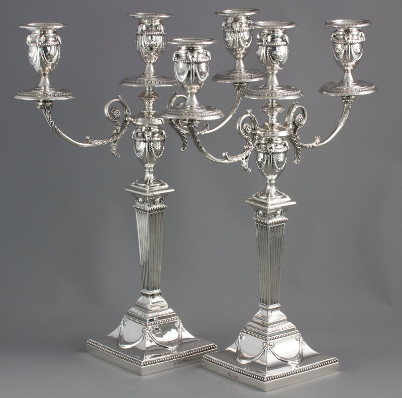 A Pair of Silver Three Light  Victorian Candelabra Sheffield 1898 by Walker and Hall