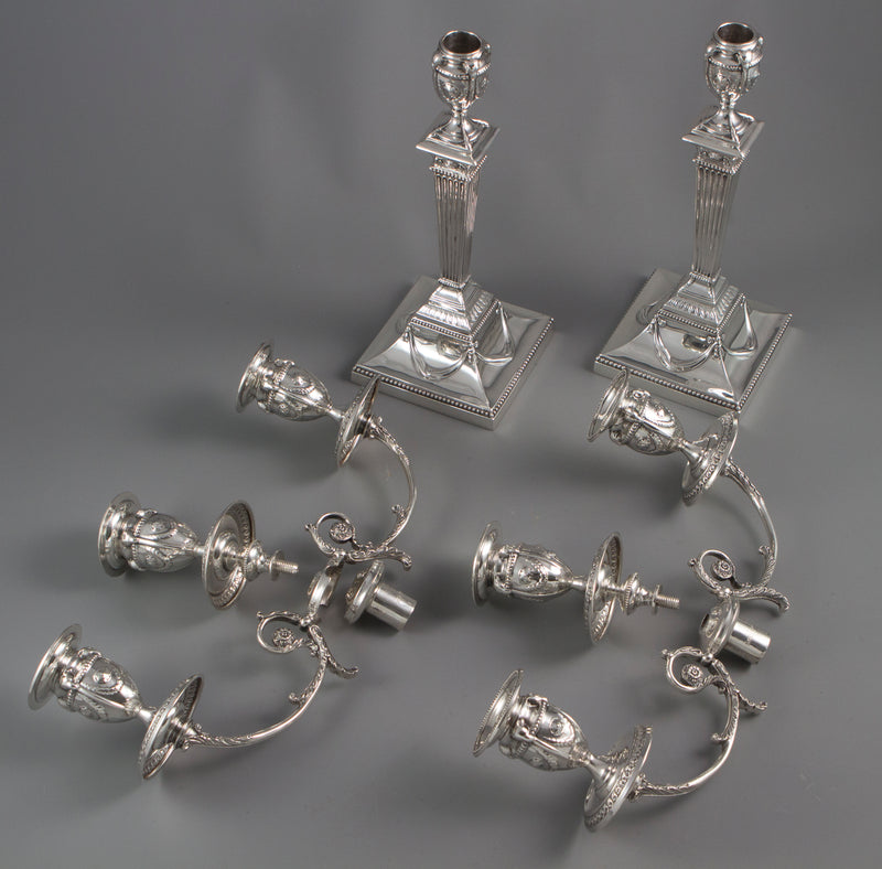 A Pair of Silver Three Light  Victorian Candelabra Sheffield 1898 by Walker and Hall