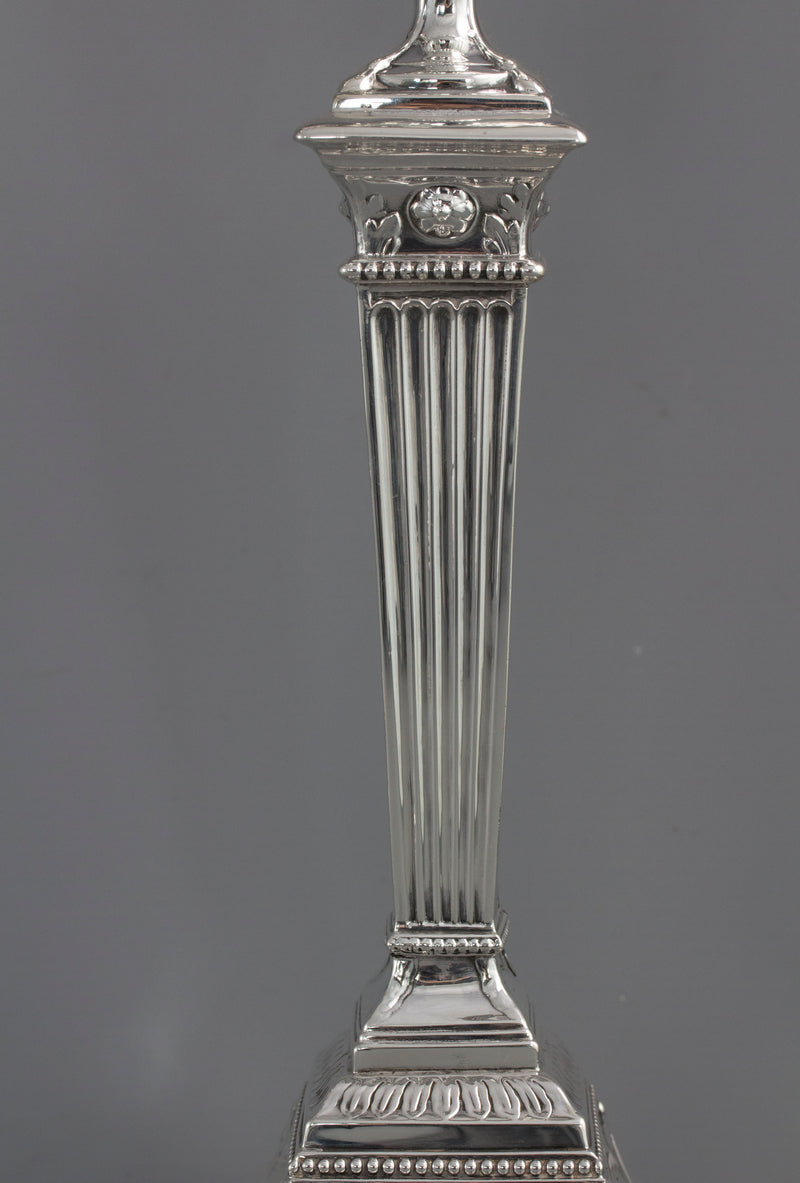 A Pair of Silver Three Light  Victorian Candelabra Sheffield 1898 by Walker and Hall