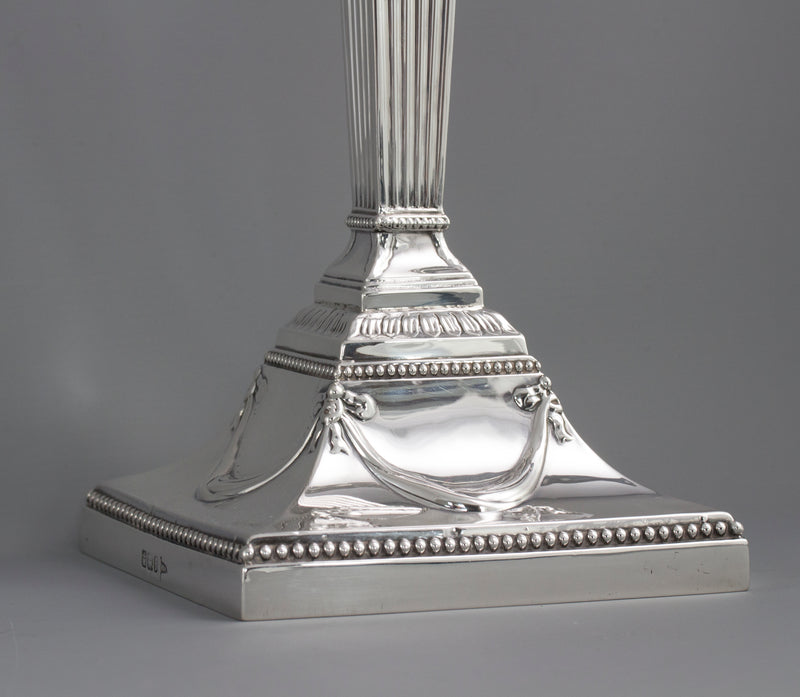 A Pair of Silver Three Light  Victorian Candelabra Sheffield 1898 by Walker and Hall