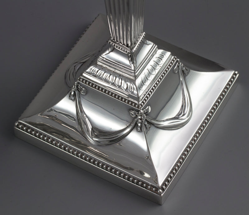 A Pair of Silver Three Light  Victorian Candelabra Sheffield 1898 by Walker and Hall
