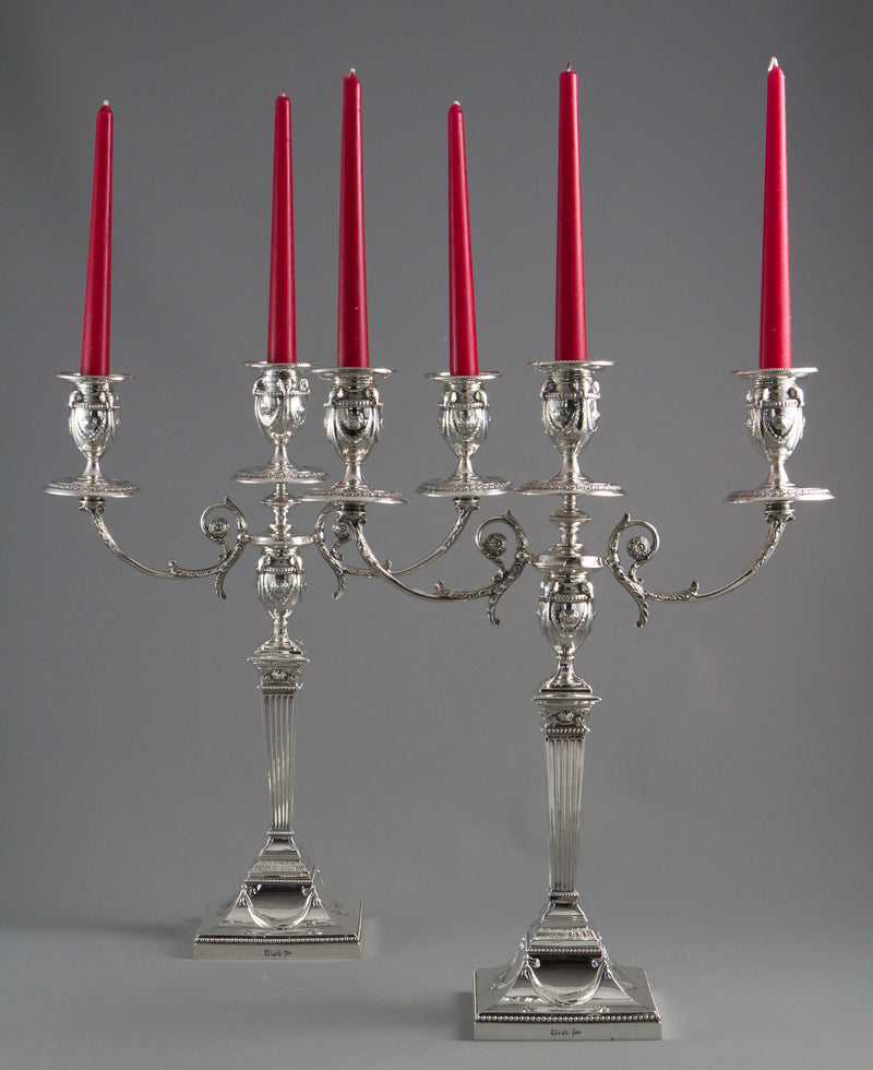 A Pair of Silver Three Light  Victorian Candelabra Sheffield 1898 by Walker and Hall